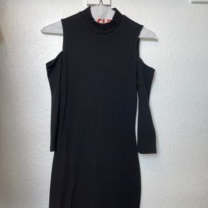 BLACK MIDI COLD SHOULDER DRESS